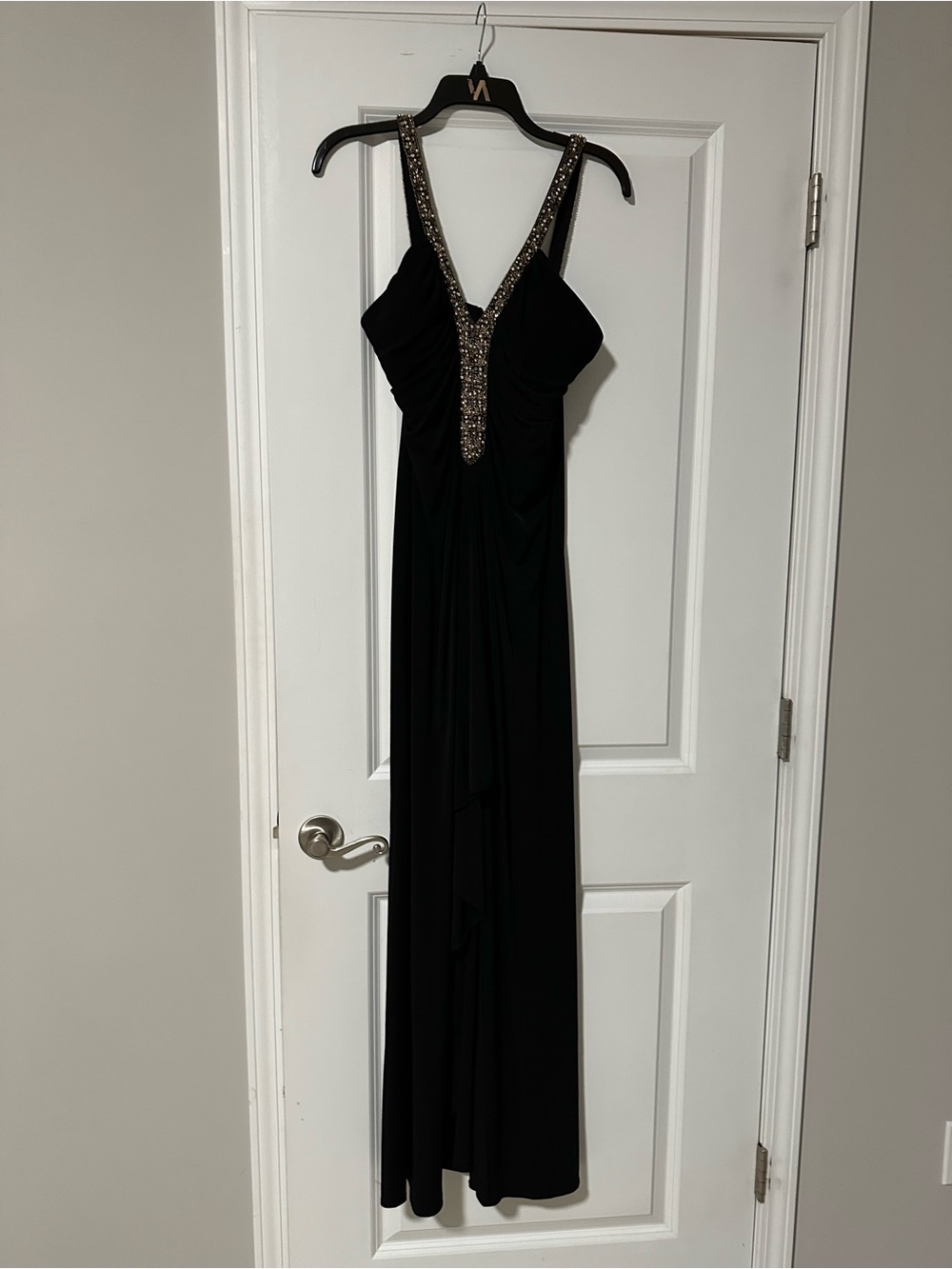 JS Boutique Black Maxi Dress with Gold Beaded V-Neck